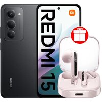 Xiaomi Redmi 15 4G 8GB/256GB международная версия (черный) + наушники Xiaomi Redmi Buds 6 Active M2344E1 (розовый) по акции Image #1